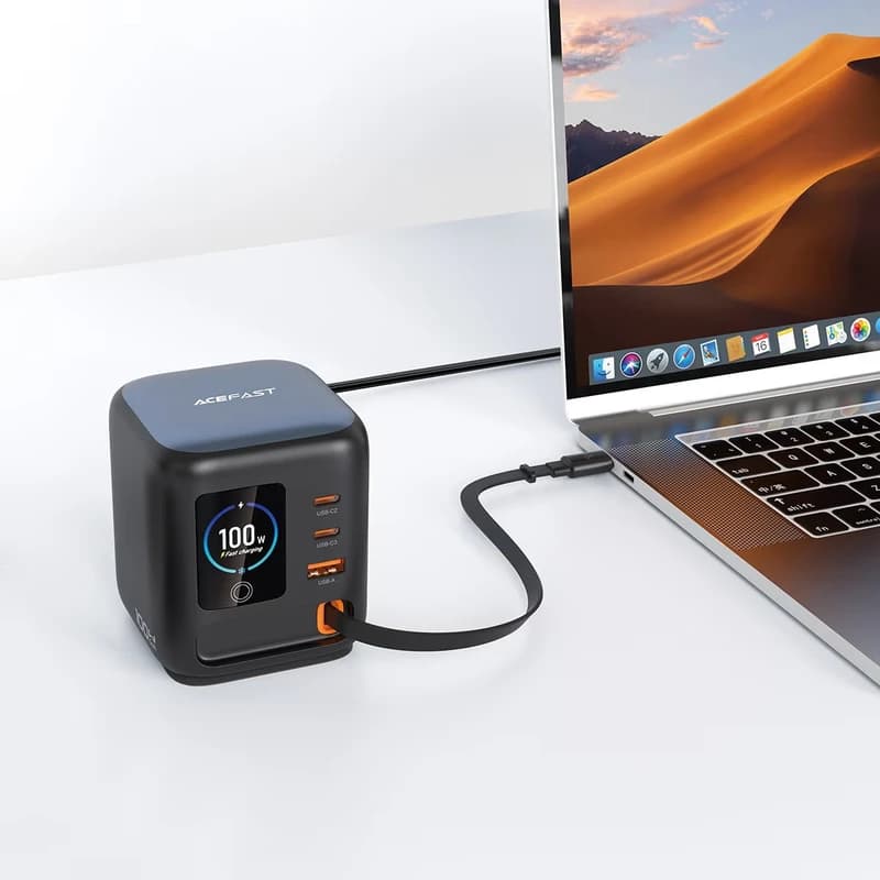 شارژر رومیزی ایس فست ACEFAST 100W GaN Z10 با کابل متصل جمع شونده — تصویر ۱۰