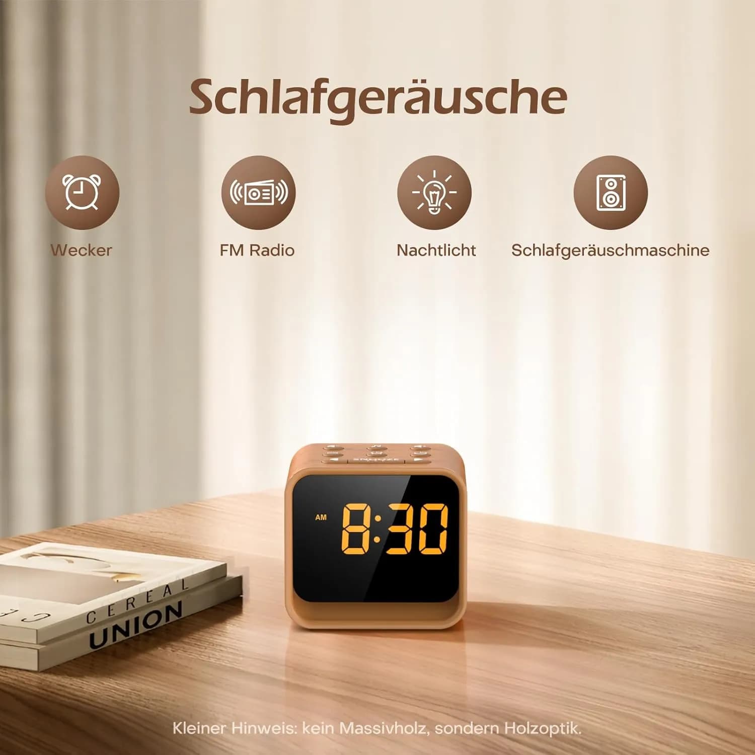ساعت زنگ‌دار دیجیتال با رادیو FM، دستگاه صدای سفید و چراغ خواب برند REACHER مدل CR7W — تصویر ۳