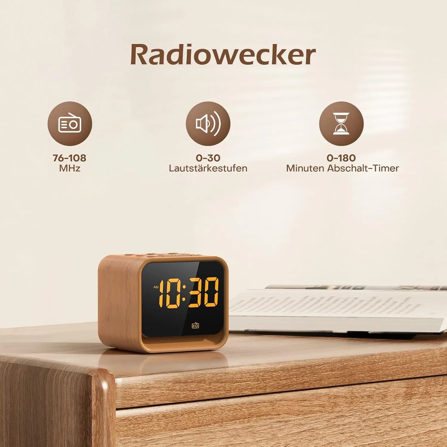 ساعت زنگ‌دار دیجیتال با رادیو FM، دستگاه صدای سفید و چراغ خواب برند REACHER مدل CR7W — تصویر ۶
