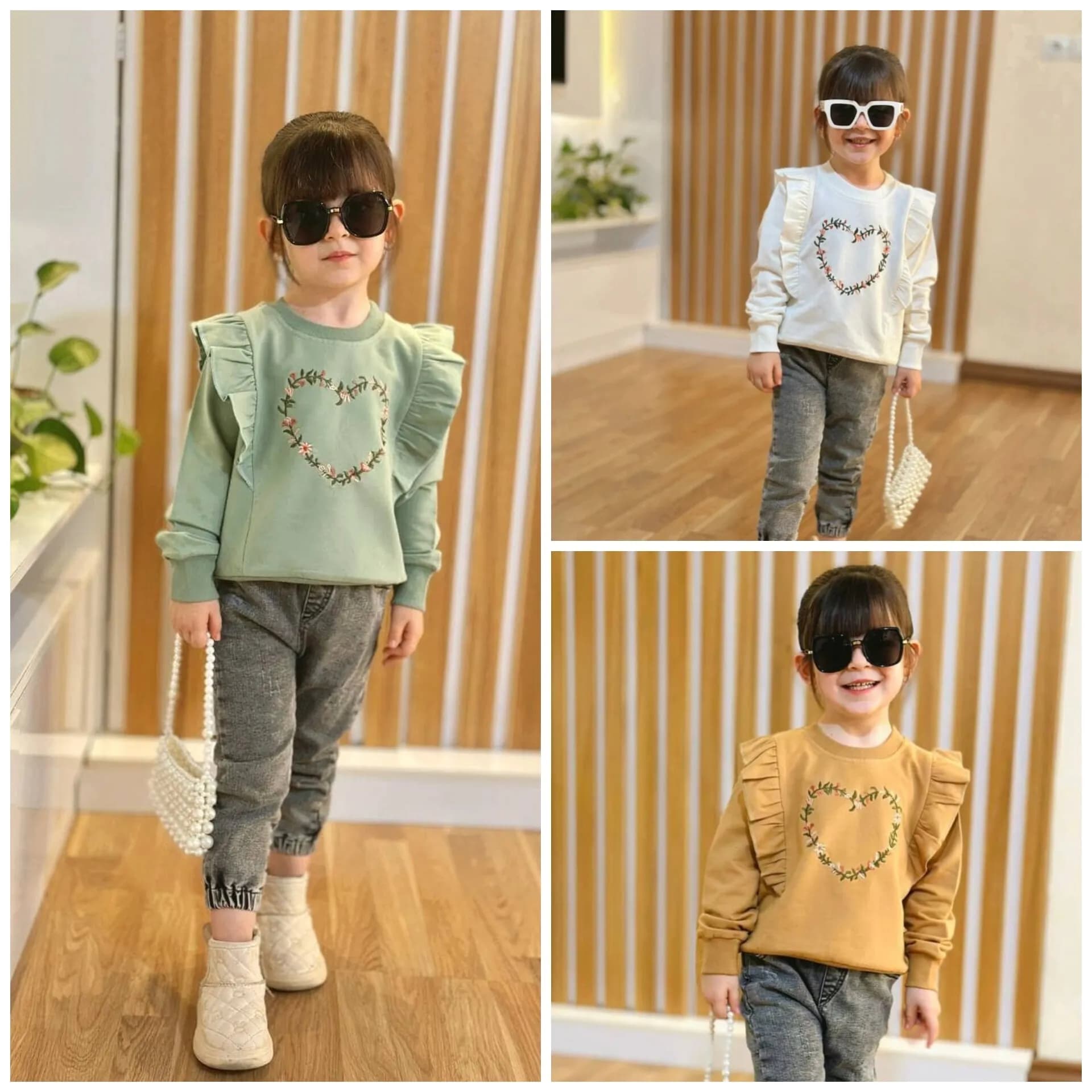 بلوز دخترانه عیدانه گلدوزی دورس پنبه 2 تا 8 سال