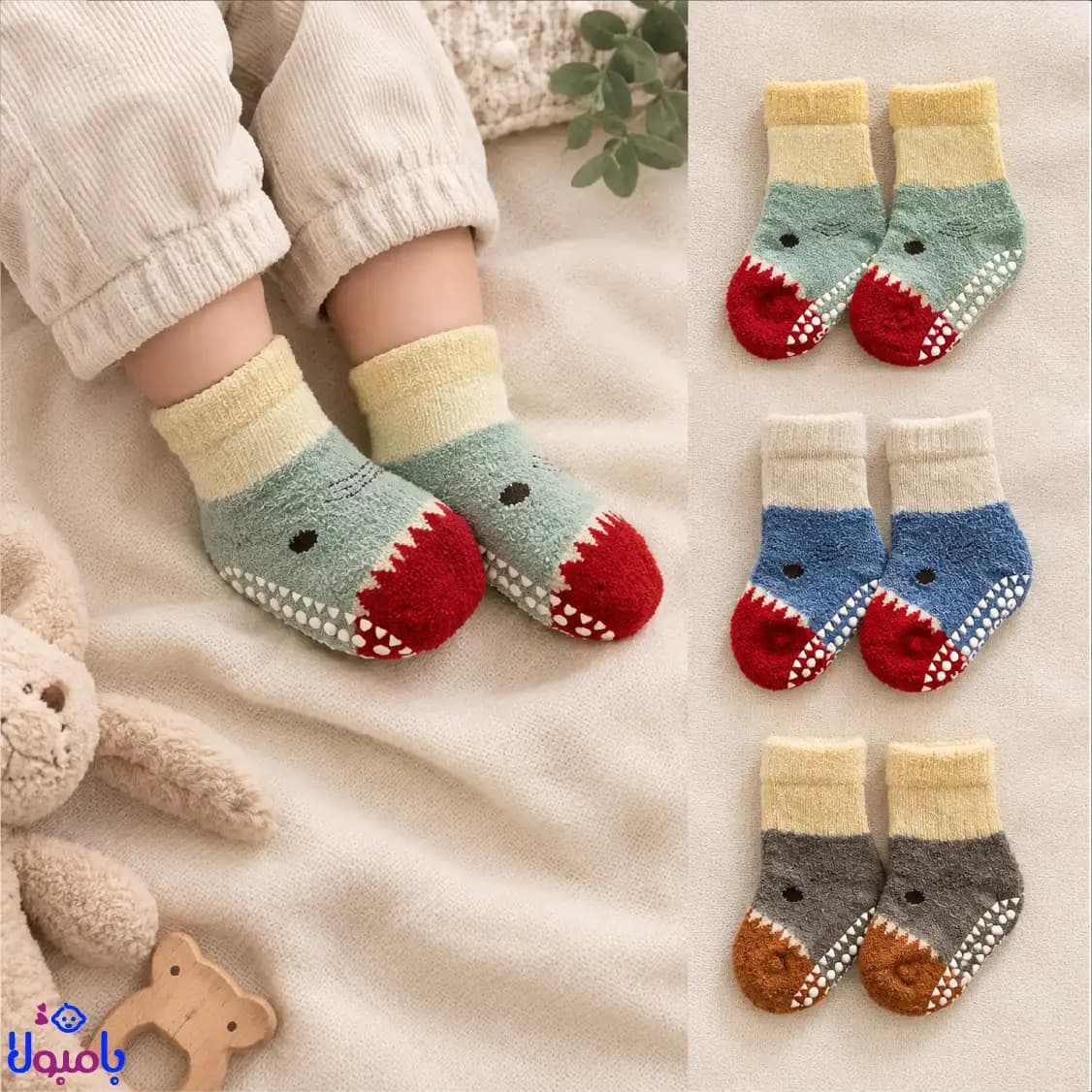 جوراب حوله‌ای استپ‌دار نوزادی وارداتی 0تا6ماهگی — تصویر ۲