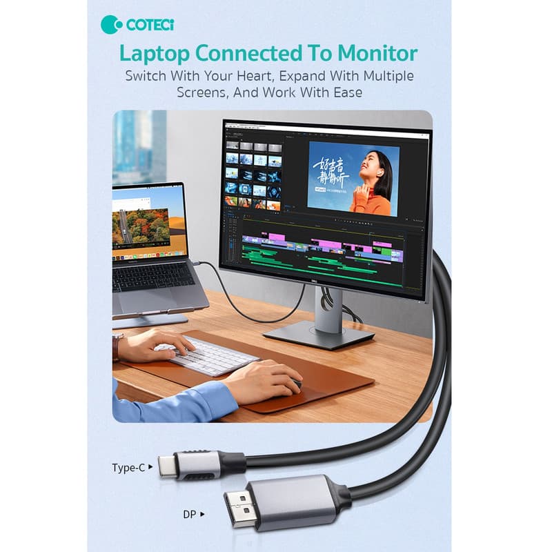 کابل تبدیل USB-C به Displayport کوتتسی مدل OF-014 طول 1.8 متر — تصویر ۸