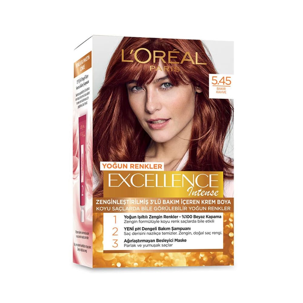 کیت رنگ مو لورآل شماره 5.45 رنگ قهوه ای مسی loreal excellence