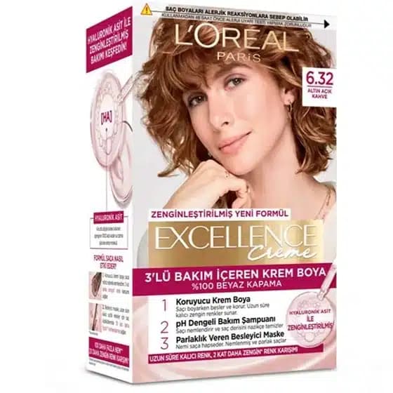 کیت رنگ لورال شماره 6.32 رنک قهوه ای کاراملی LOREAL EXCELLENCE — تصویر ۳