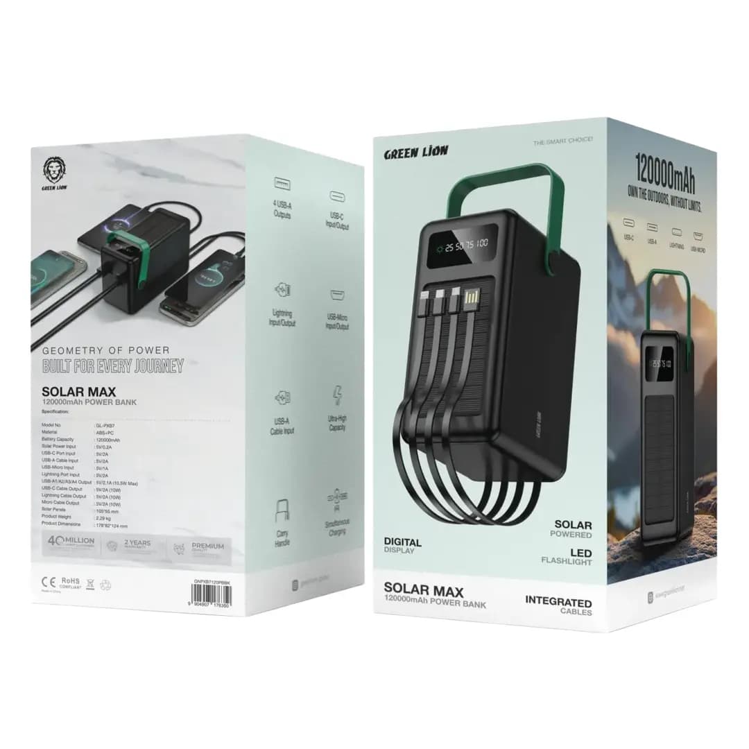 پاوربانک Solar Max ظرفیت 120000 میلی آمپری گرین لاین — تصویر ۷