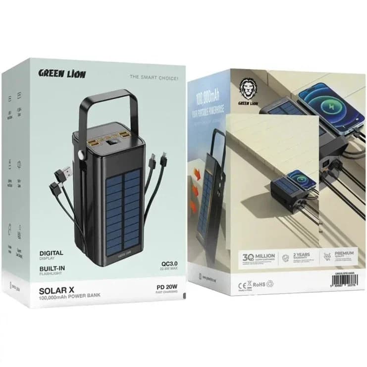 پاوربانک گرین لاین مدل Solar X ظرفیت 100000 میلی‌آمپر ساعت با شارژ سریع PD 20W — تصویر ۹