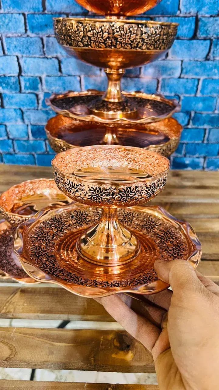 پیش دستی و پیاله گلبرگ مسی — تصویر ۲