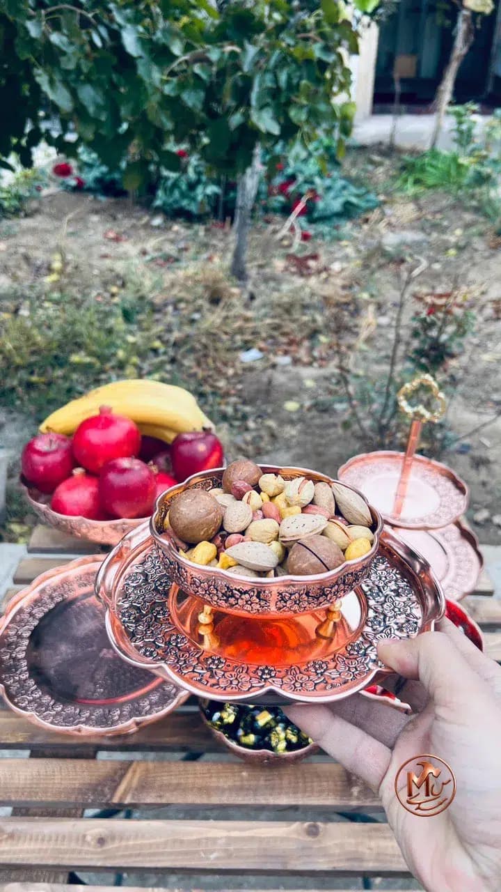 پیش دستی و پیاله گلبرگ مسی کروم — تصویر ۲