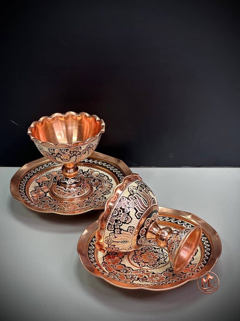 پیش دستی مسی نقره کوب و پیاله