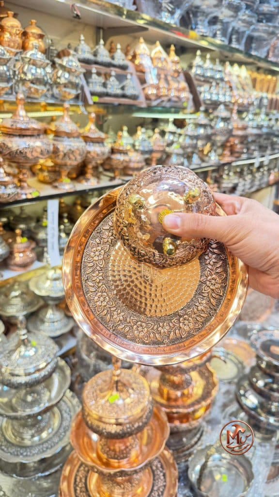 پیش دستی و پیاله مسی گلبرگ
