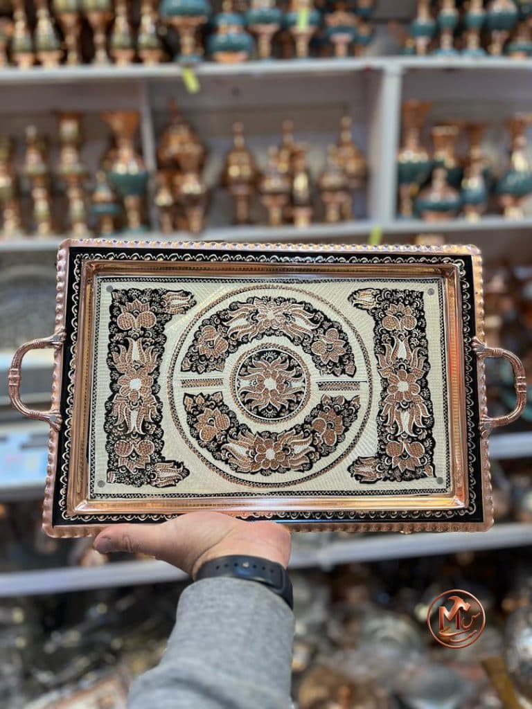 سینی مسی نقره کوب الماس تراش مستطیل