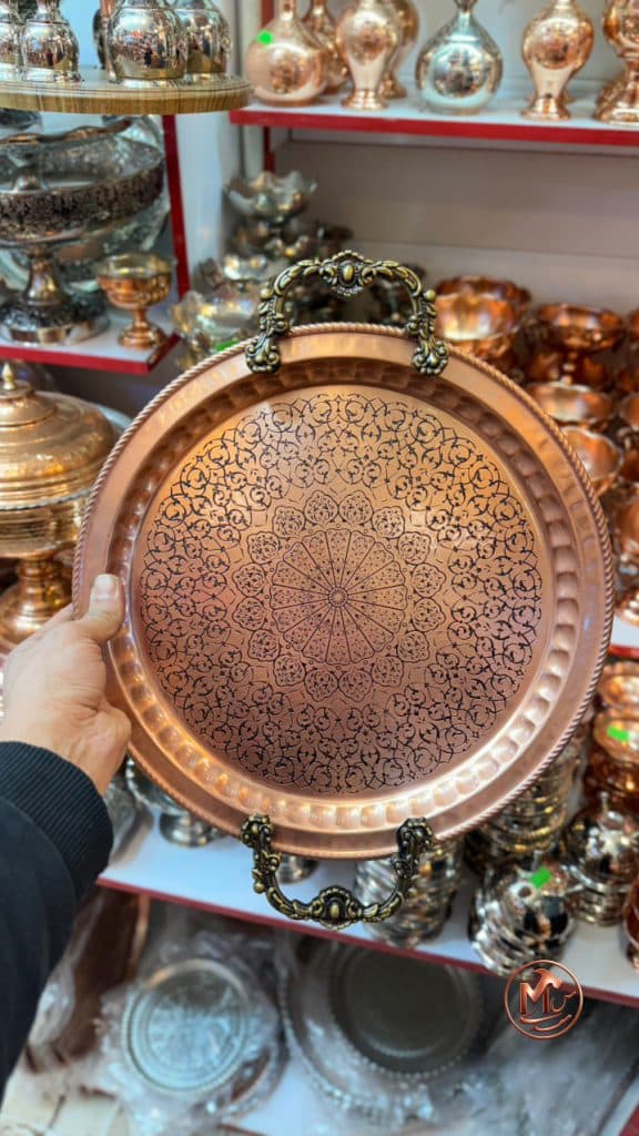 سینی چای خوری مسی دسته دار سیاه قلم