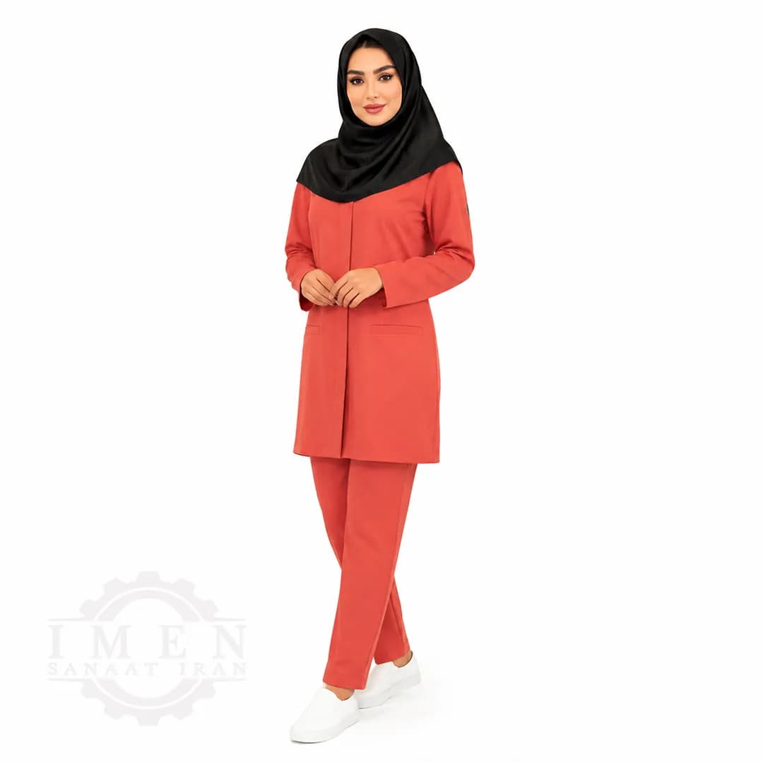 لباس کار روپوش زنانه قرمز کد 700 — تصویر ۳