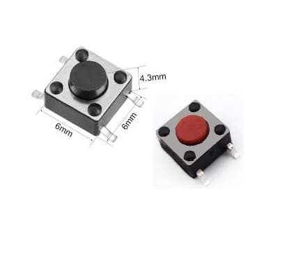 تک سوئیچ SMD سایز 6x6x4.3 چهار پایه قرمز بسته 10 تایی
