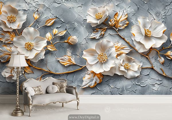 پوستر دیواری طرح شکوفه های درشت و سه بعدی WA-2835