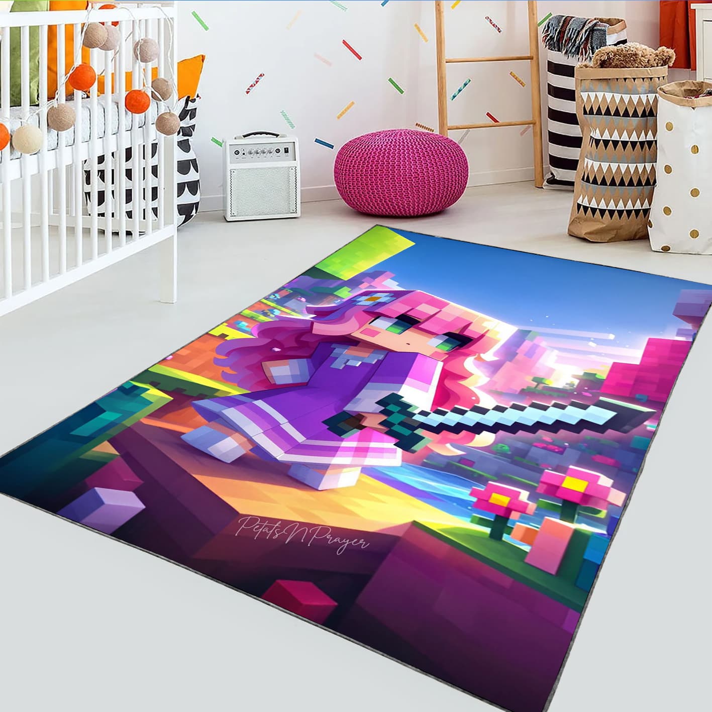 فرش چاپی گیمینگ طرح دخترانه ماینکرفت WA-3718 — تصویر ۲
