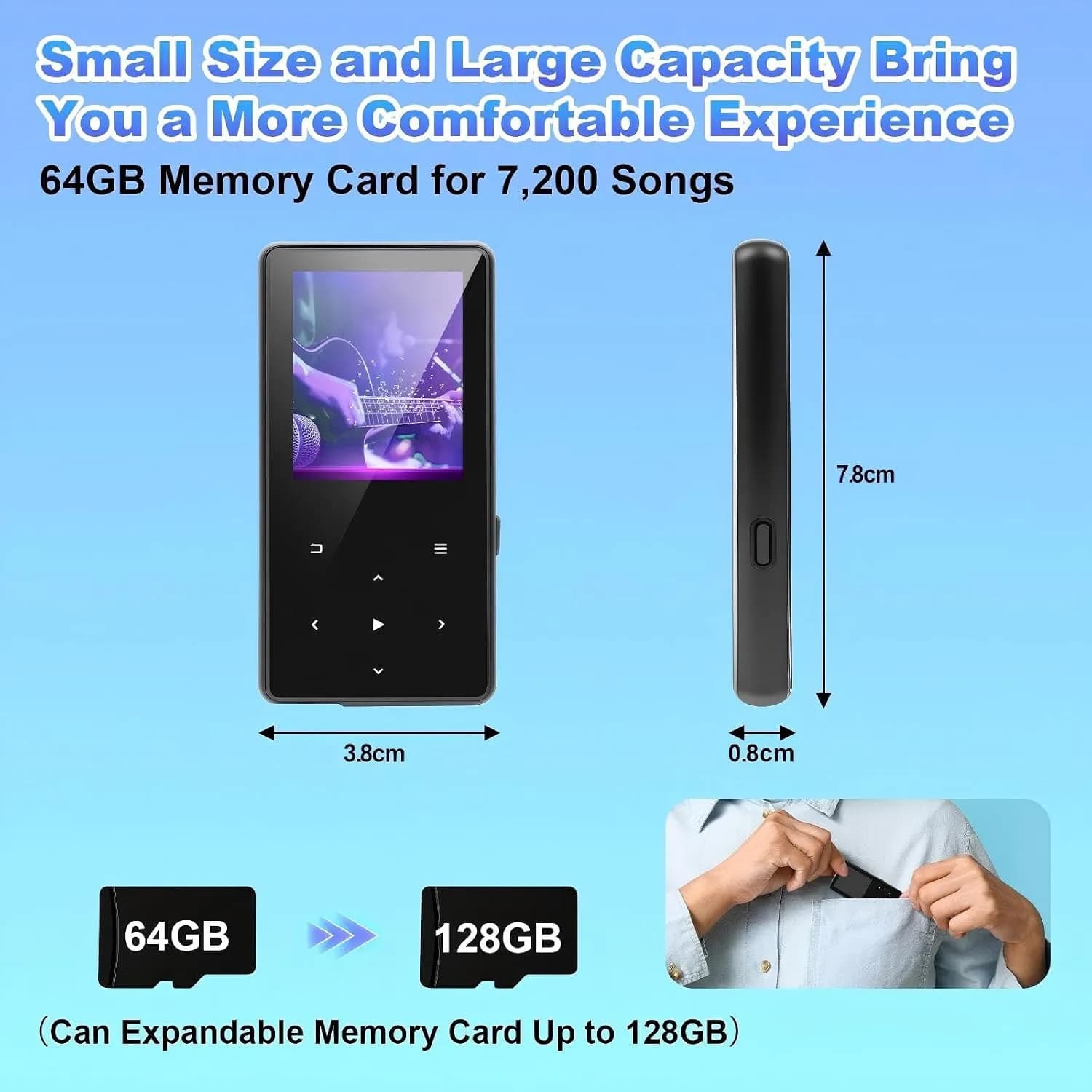 MP3 پلیر 64 گیگابایت بلوتوث 5.3 با اسپیکر و صدای HiFi برند Cetoon مدل T5 — تصویر ۶