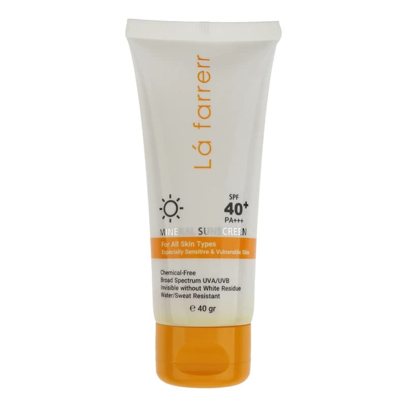 کرم ضد آفتاب SPF40 مینرال بی رنگ لافارر مناسب انواع پوست به ویژه حساس حجم 40 میلی لیتر