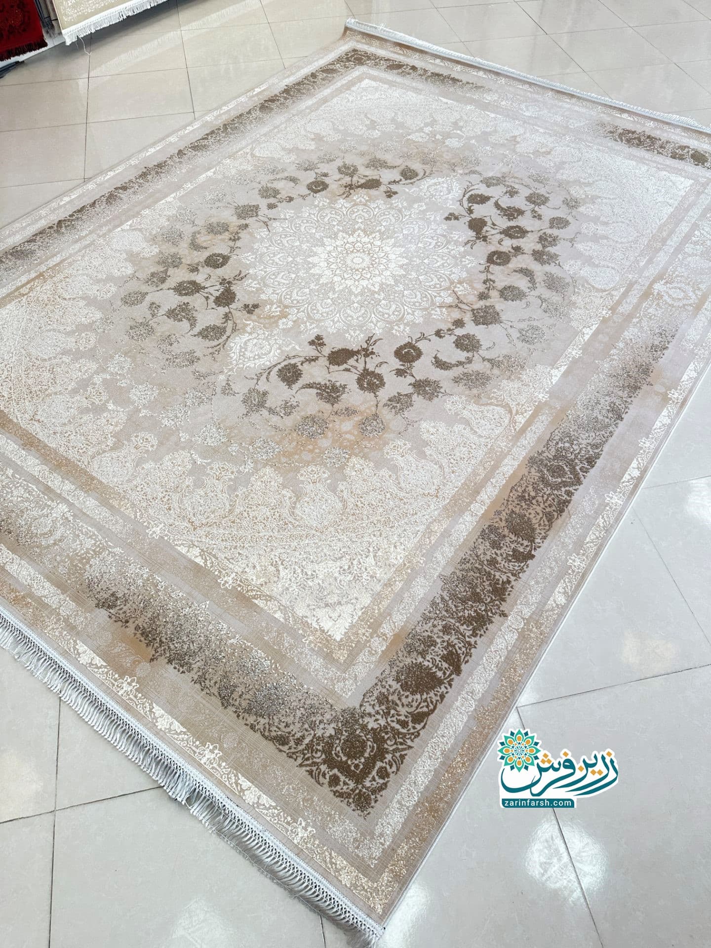 فرش ماشینی 1200 شانه طرح کد 1408 رنگ بژ — تصویر ۲