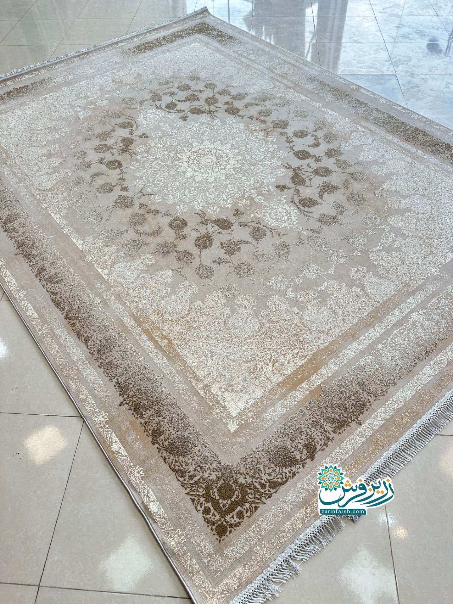 فرش ماشینی 1200 شانه طرح کد 1408 رنگ بژ — تصویر ۵