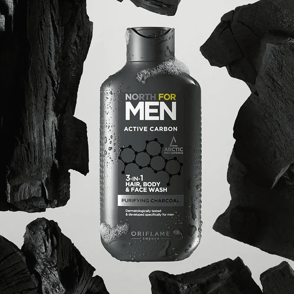 شامپو سر و بدن و صورت اکتیو کربن نورث فور من اوریفلیم Bath, hair and body wash 3-in-1 North for Men Active Carbon — تصویر ۶