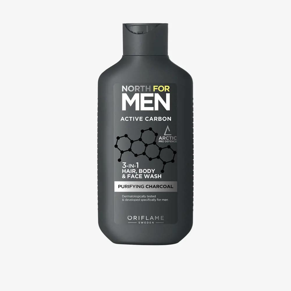 شامپو سر و بدن و صورت اکتیو کربن نورث فور من اوریفلیم Bath, hair and body wash 3-in-1 North for Men Active Carbon — تصویر ۲