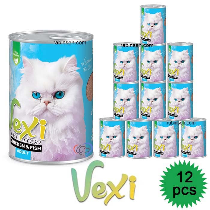 کنسرو پته ای گربه وکسی مرغ و ماهی 400 گرمی در بسته 12 عددی — تصویر ۳