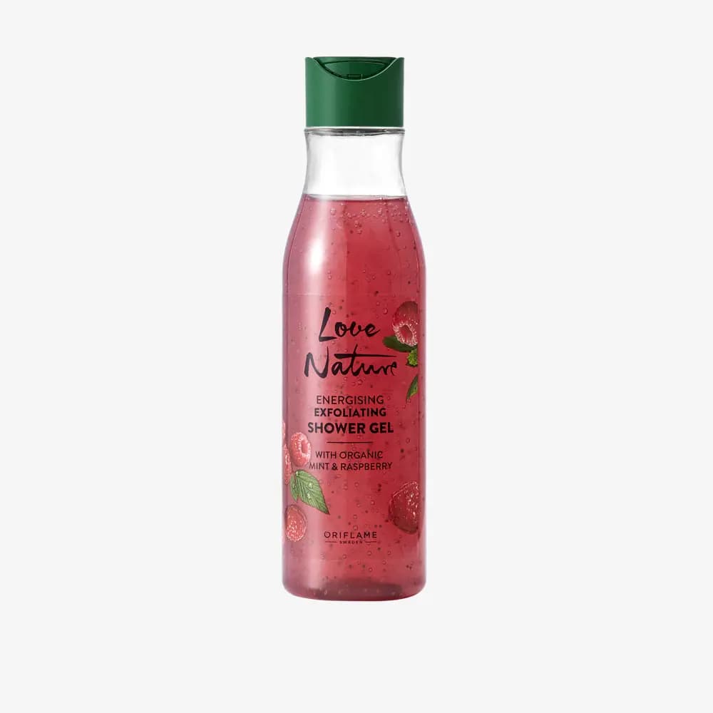 شاور ژل تمشک و نعناع لاونیچر اوریفلیم LOVE NATURE Energising Exfoliating Shower Gel with Organic Mint & Raspberry