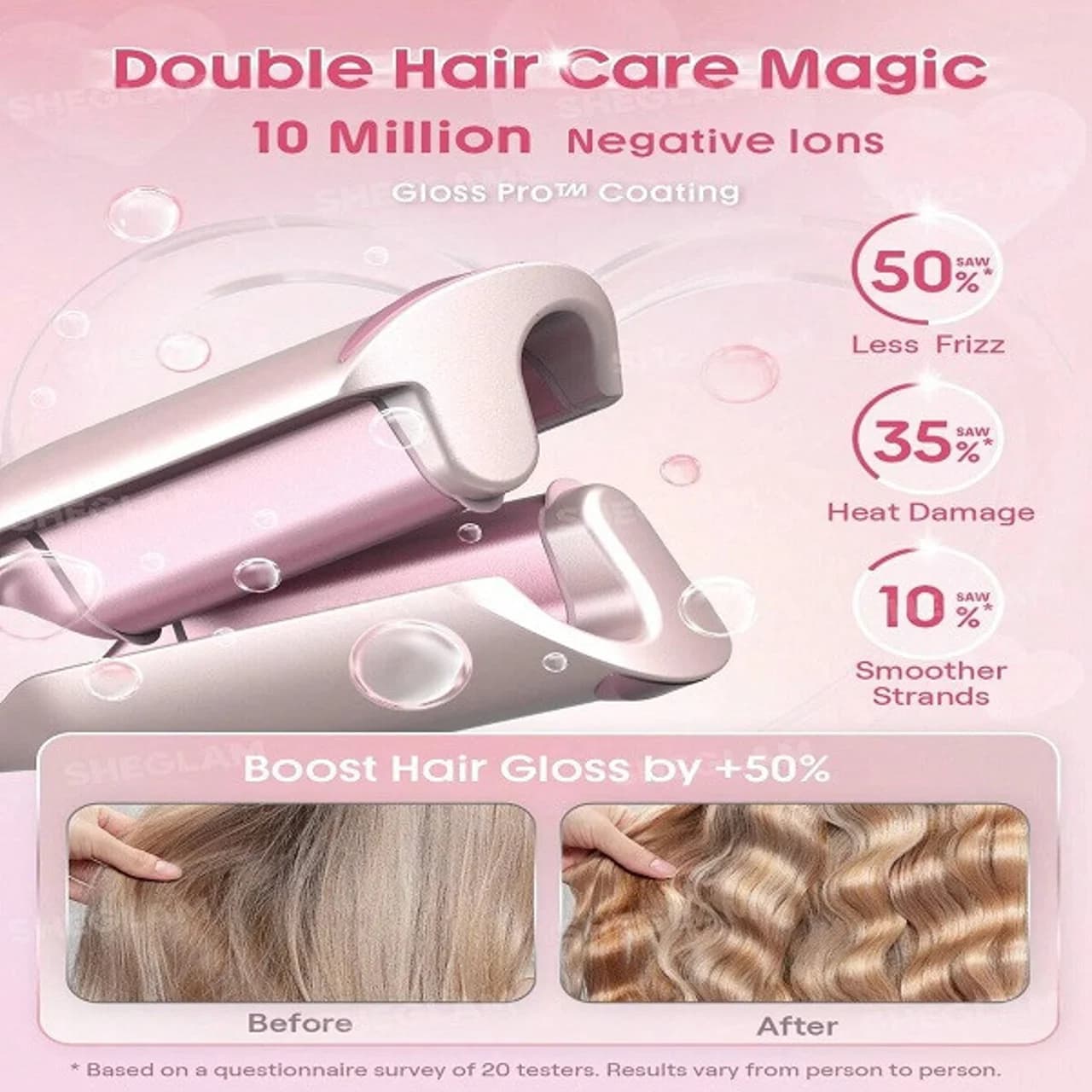 فرکننده مو ساحلی صورتی شیگلم مدل25mm Beach Babe Hair Waver — تصویر ۳