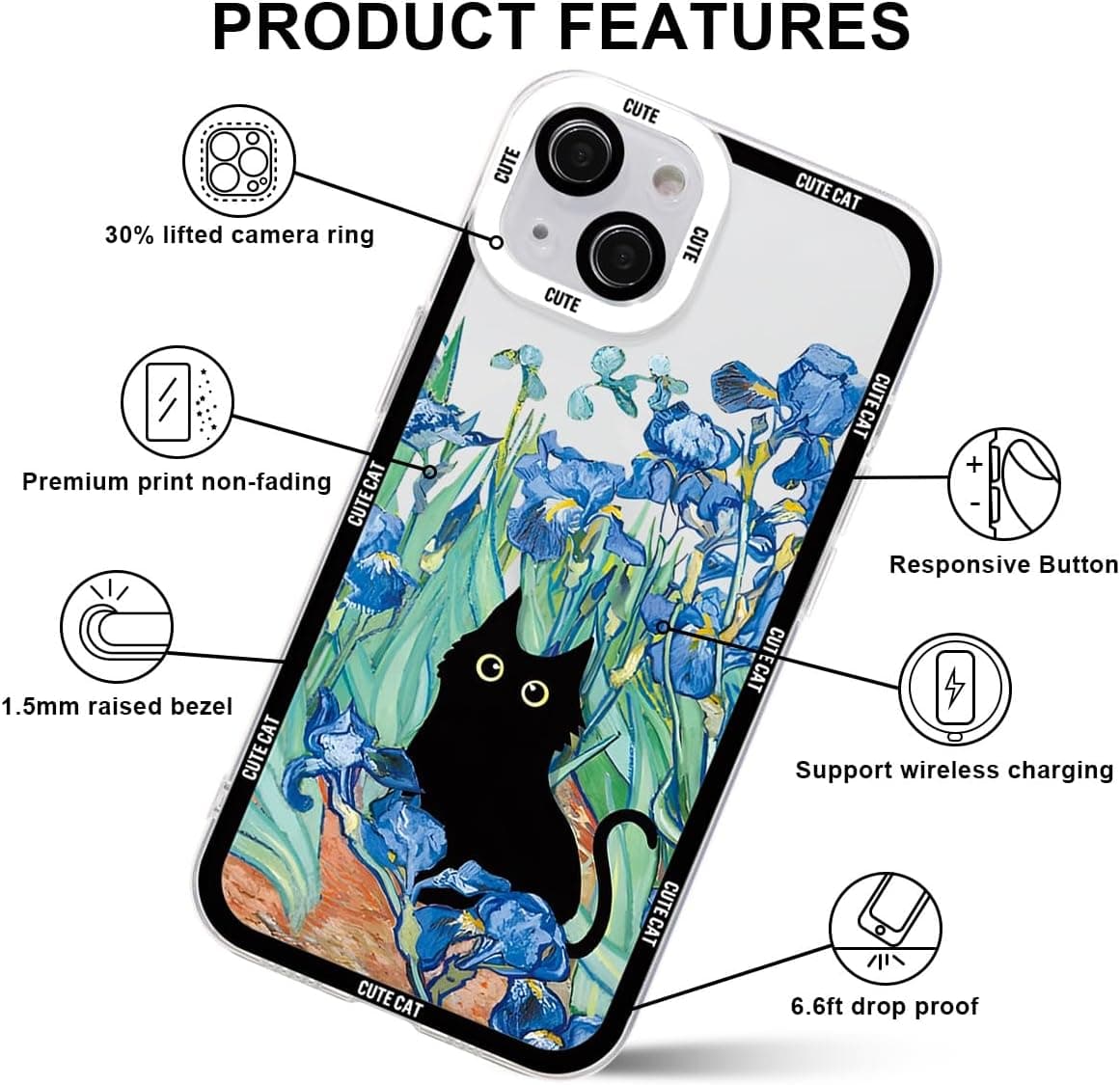 کاور CAT ART مدل گربه سیاه مناسب برای iPhone XR — تصویر ۵