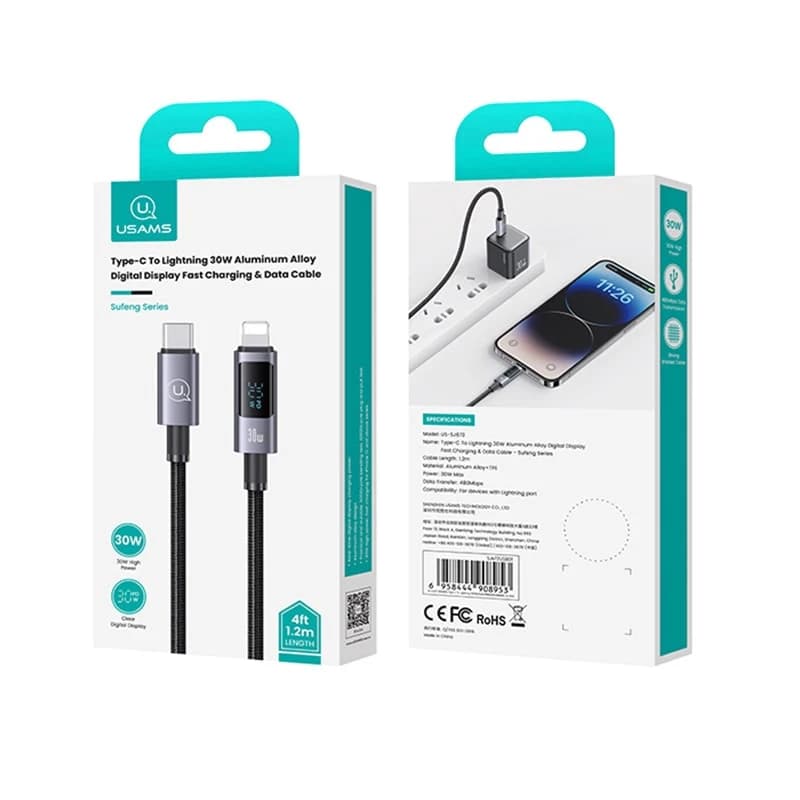 کابل تبدیل 30 وات USB-C به لایتنینگ یوسمز مدل SJ672 طول 1.2 متر — تصویر ۶