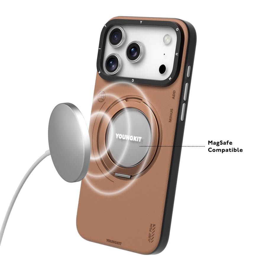 کاور YOUNGKIT مدل Leather 360 Rotation Ring Stand Case Magsafe مناسب برای iPhone 17 ProMax — تصویر ۵