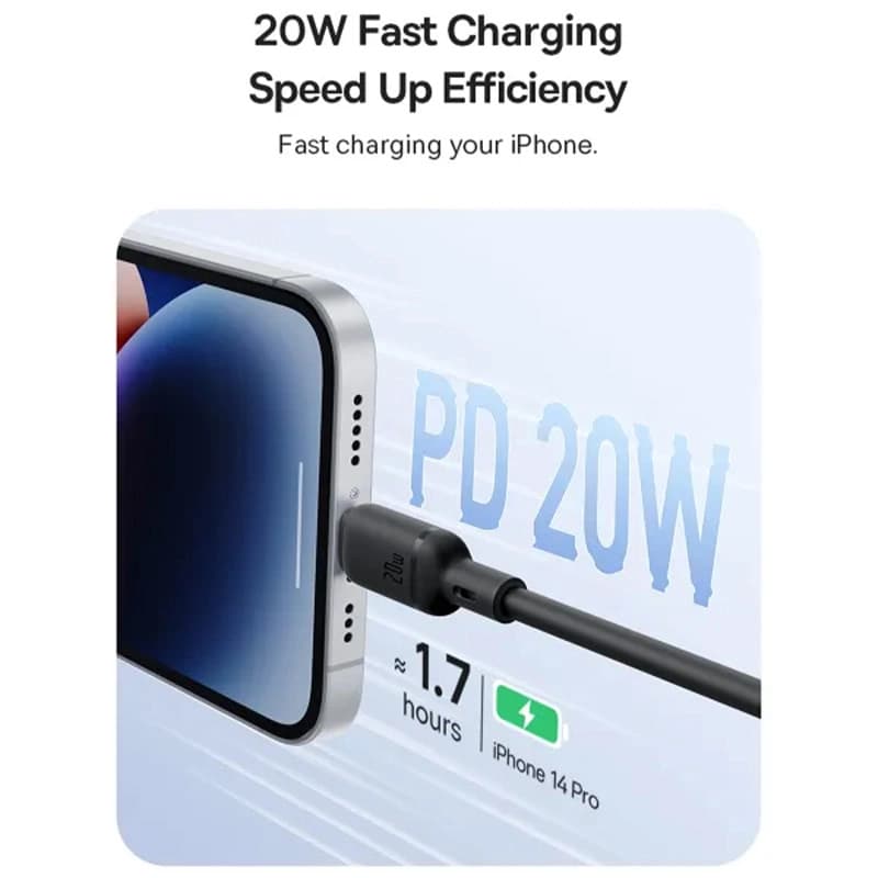 کابل شارژ سریع USB-C به Lightning بیسوس مدل Silky 20W طول 1m — تصویر ۴