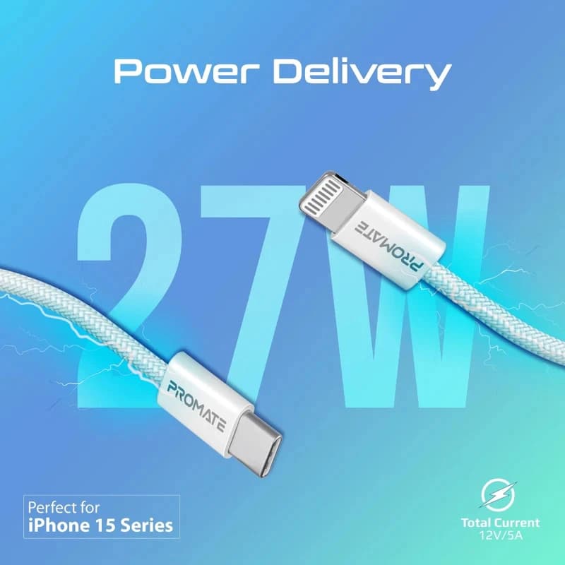 کابل تبدیل 27 وات USB-C به لایتنینگ پرومیت مدل ECOLINE-CI120 طول 1.2 متر — تصویر ۴