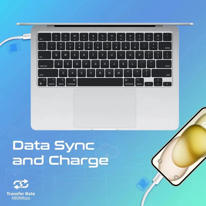 کابل تبدیل 27 وات USB-C به لایتنینگ پرومیت مدل ECOLINE-CI120 طول 1.2 متر — تصویر ۷
