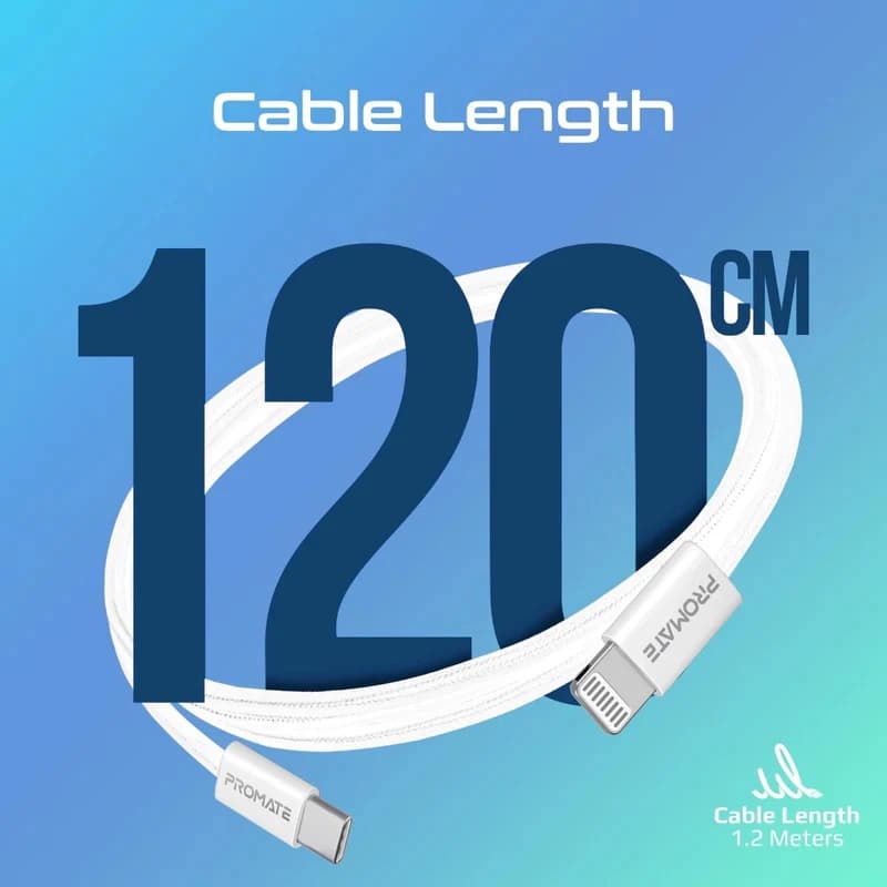 کابل تبدیل 27 وات USB-C به لایتنینگ پرومیت مدل ECOLINE-CI120 طول 1.2 متر — تصویر ۳