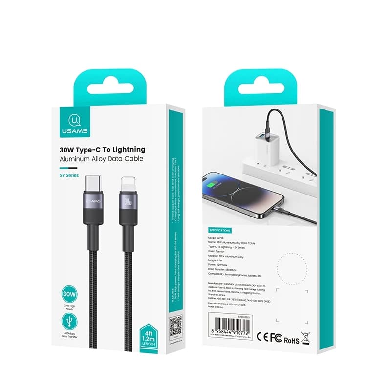 کابل تبدیل 30 وات USB-C به لایتنینگ یوسمز مدل SJ729 طول 1.2 متر — تصویر ۶