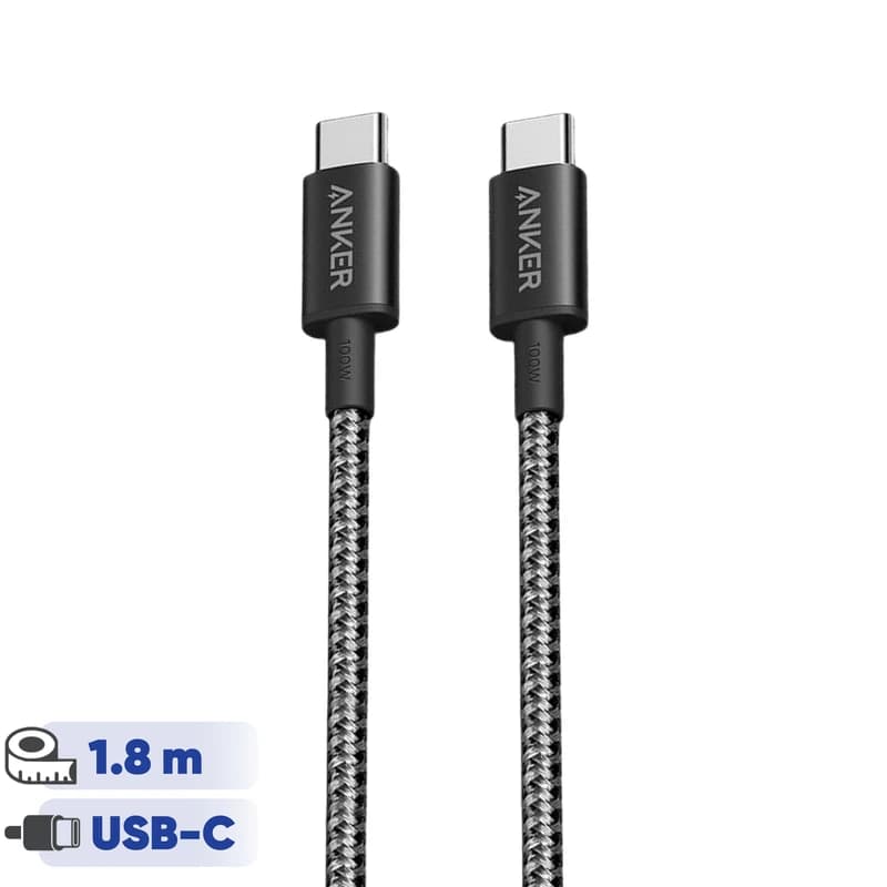 کابل تبدیل USB-C به USB-C انکر Anker مدل Nylon A8753 طول 1.8 متر مشکی — تصویر ۲
