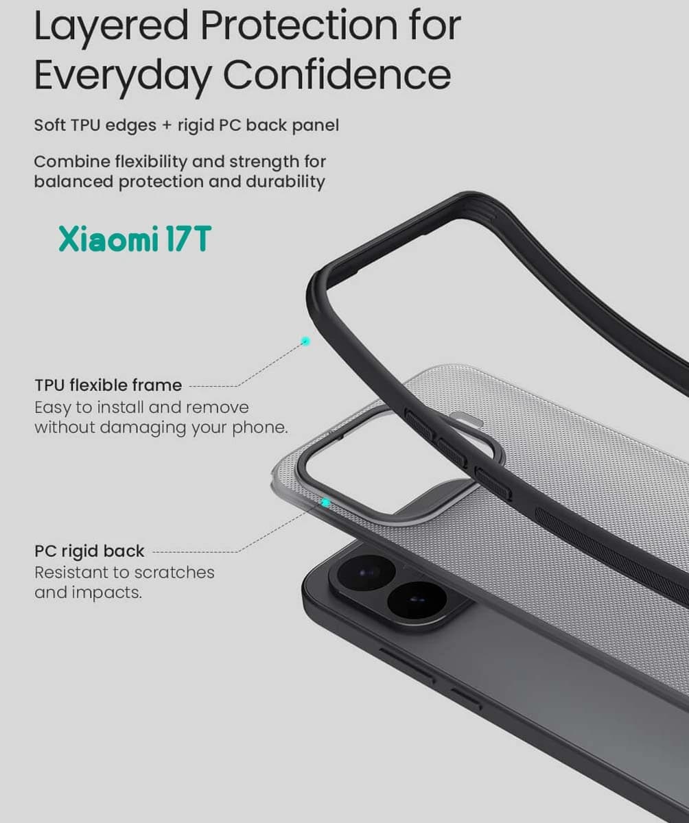 قاب ضدضربه دودی Xiaomi 17T مارک نیلکین مدل Super Frosted Shield Pro Clear — تصویر ۶