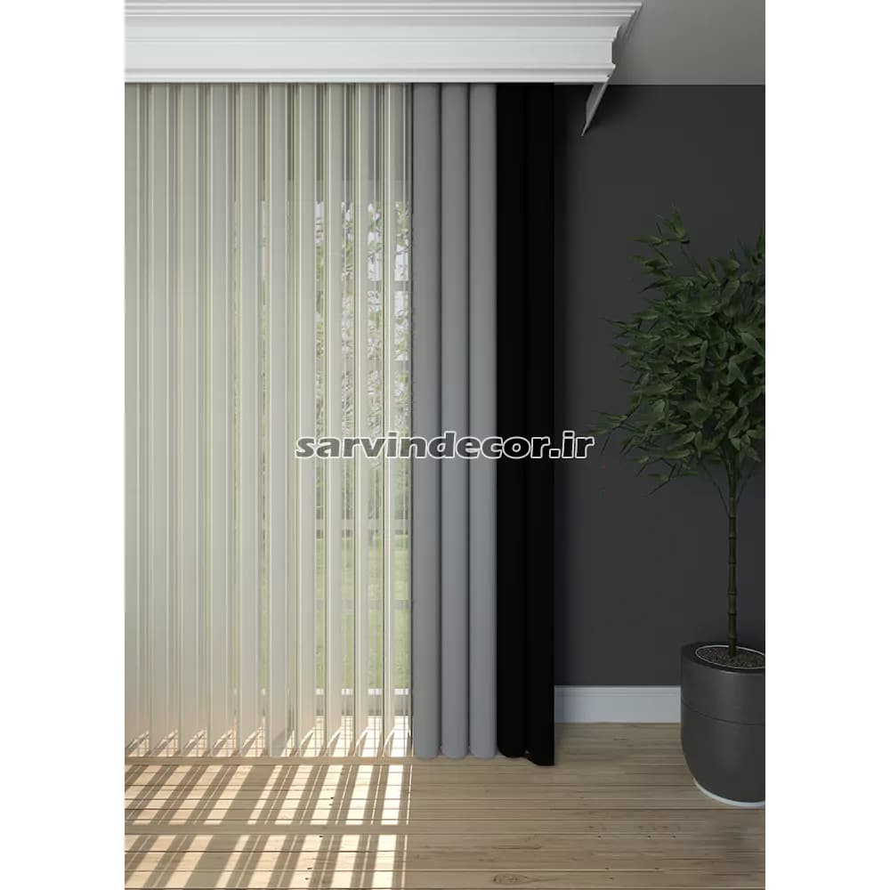 پرده ورتیکال ساده طوسی مشکی کد S003 — تصویر ۳