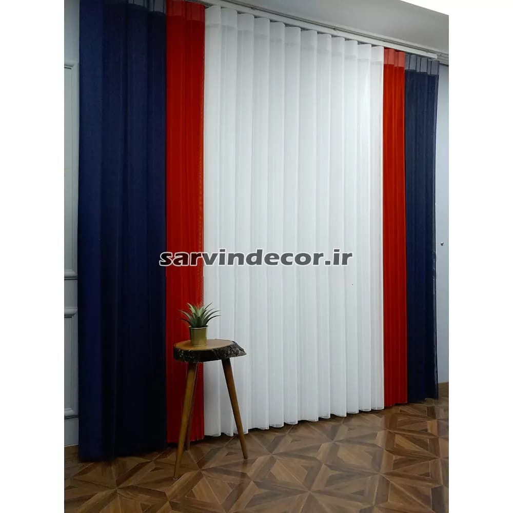 پرده ورتیکال خط دار سورمه‌ای قرمز کد DK007