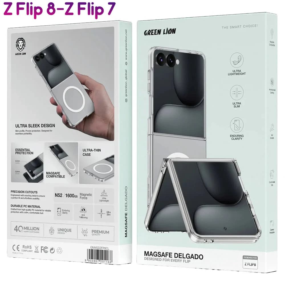 قاب مگ سیف Delgado تمام شفاف Galaxy Z Flip 8 مارک Green Lion — تصویر ۲