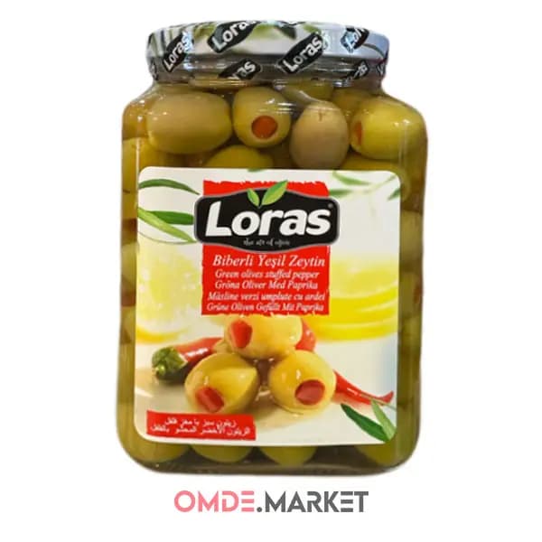 زیتون سبز Loras لوراس مغز فلفلی عمده ۹۰۰ گرمی — تصویر ۵
