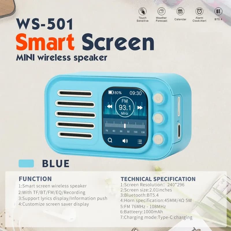اسپیکر بلوتوثی قابل حمل وستر مدل Wster WS-501 – آبی — تصویر ۸