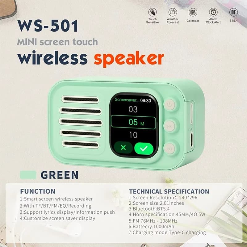 اسپیکر بلوتوثی قابل حمل وستر مدل Wster WS-501 – سبز — تصویر ۲