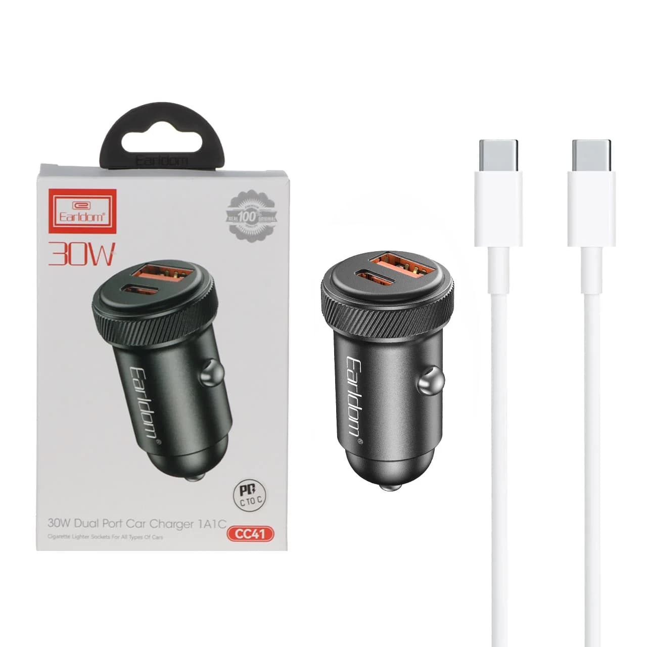 شارژر فندکی PD و فست دو پورت Earldom مدل CC41 30W به همراه کابل شارژ Type-C To Type-C – مشکی — تصویر ۴