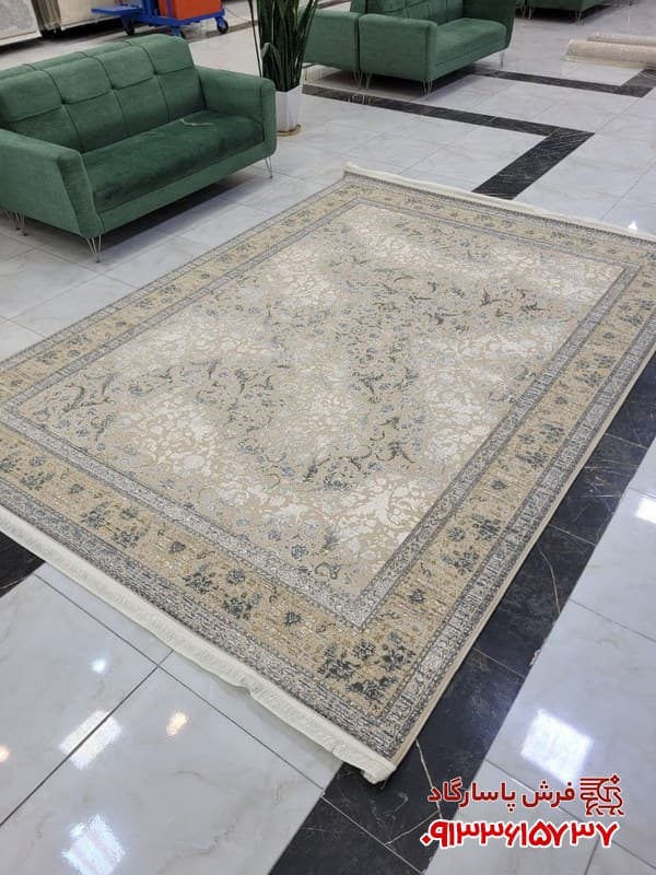 فرش وینتیج نقره ای 1200 شانه گل برجسته