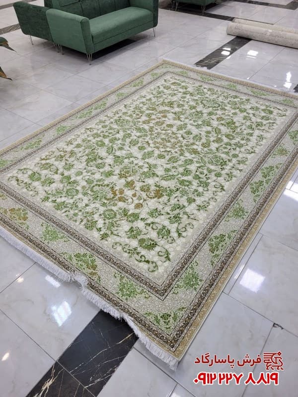 فرش افشان سبز طرح افشان وینتیج 700 شانه گلبرجسته — تصویر ۴