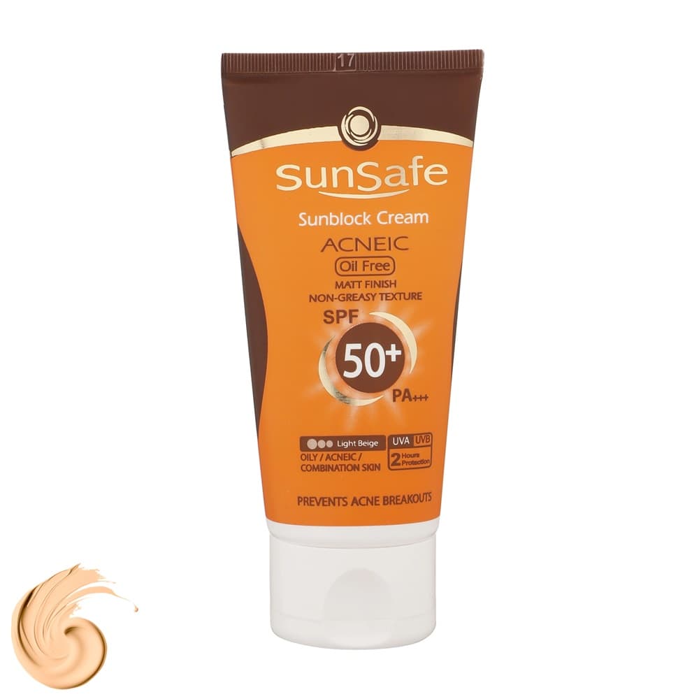 كرم ضد آفتاب رنگی سان سيف، مدل SPF50، مناسب انواع پوست تنالیته رنگ روشن و حجم 50 میلیلیتر، محافظت کننده در برابر اشعه UVA و UVB، مرطوب کننده، +++ PA، ضد لک، روشن کننده، ضد چروک، دارای فرمولاسیون فیزی — تصویر ۳