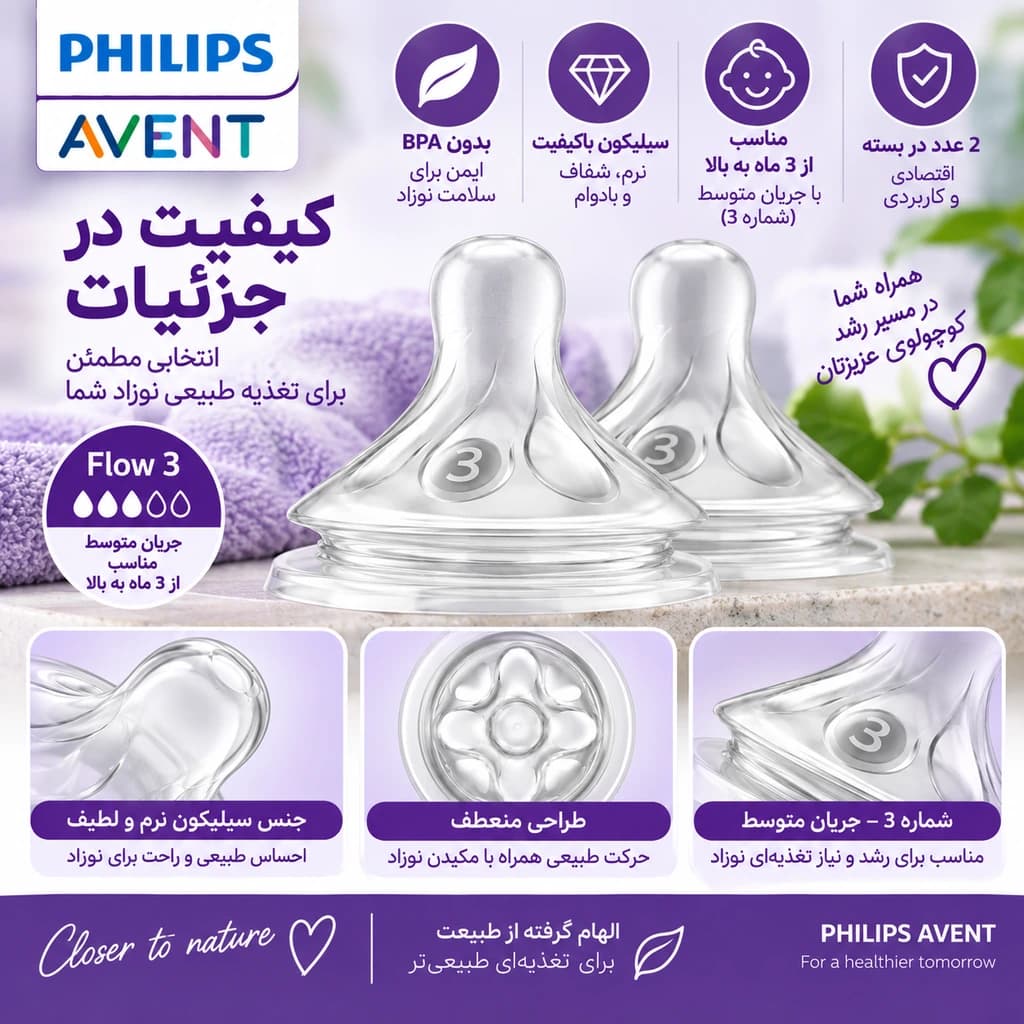 سر شیشه فیلیپس اونت Natural Response جریان 3 +1 ماه بسته 2 عددی مدل SCY963/02 — تصویر ۹